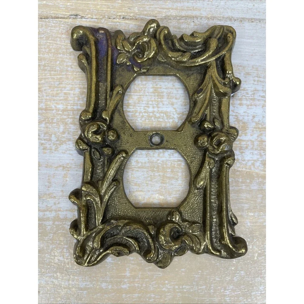 VINTAGE BRASS Outlet Plate Cover Victorian Rose ANTIQUE No Hardware